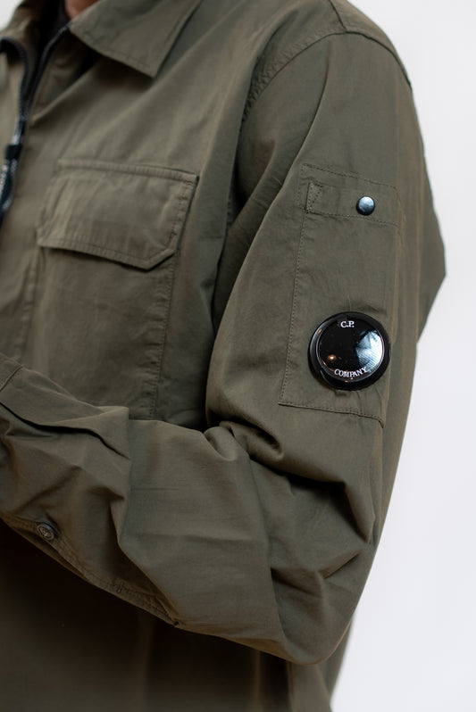 Camicia Overshirt Verde Militare con Zip in Cotone