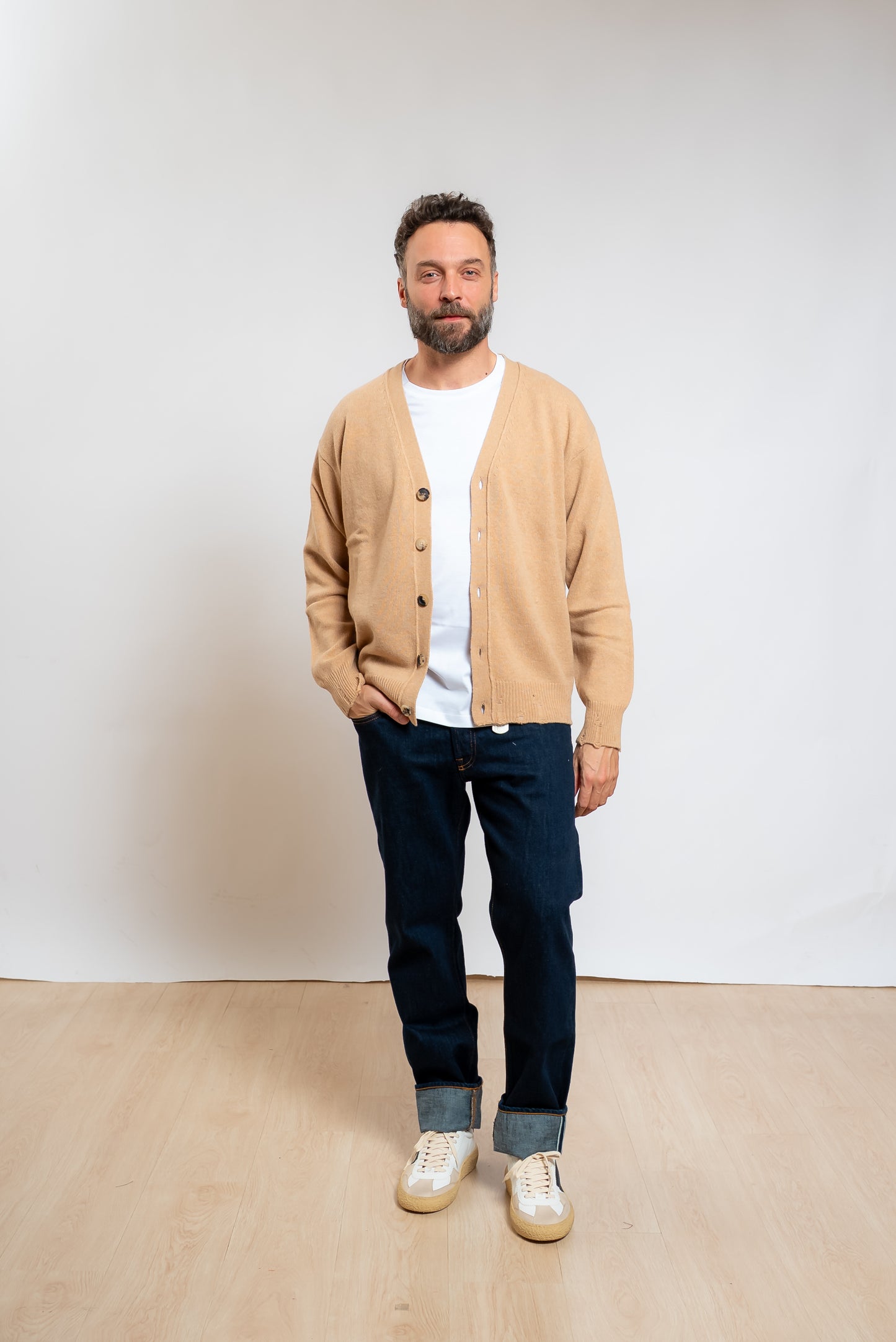 Cardigan Beige in Lana e Cashmere