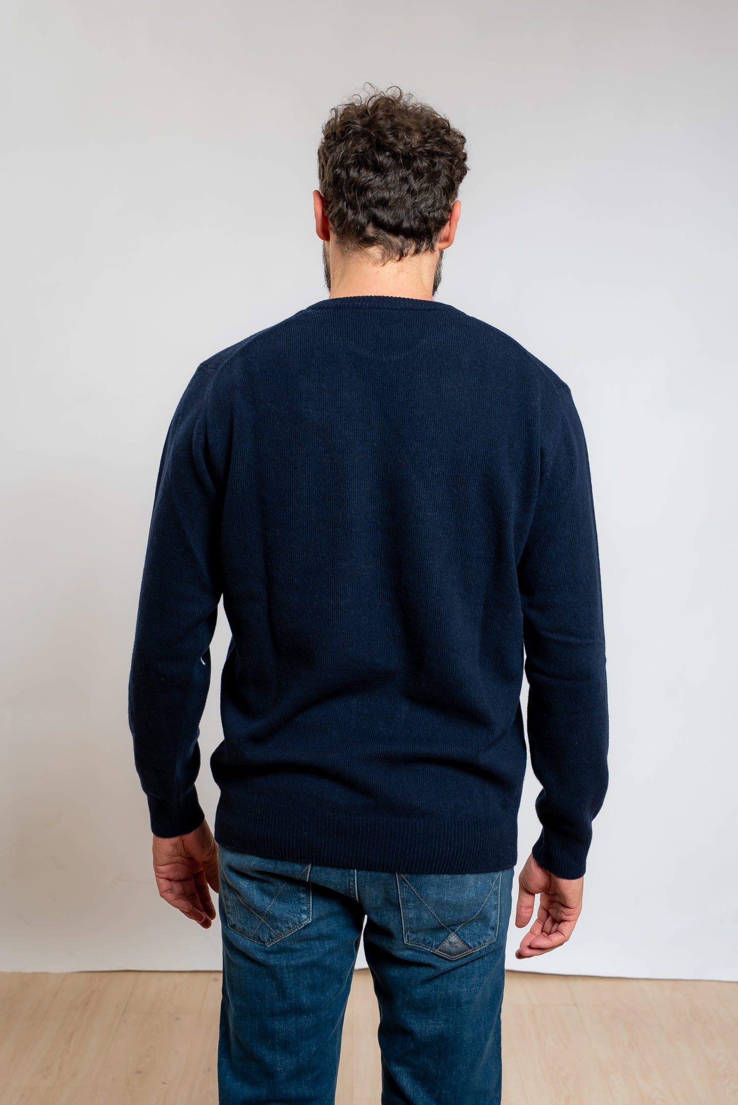 mc2 saint barth uomo maglione blu con scritta Roccaraso VS Cortina in misto lana, vista posteriore