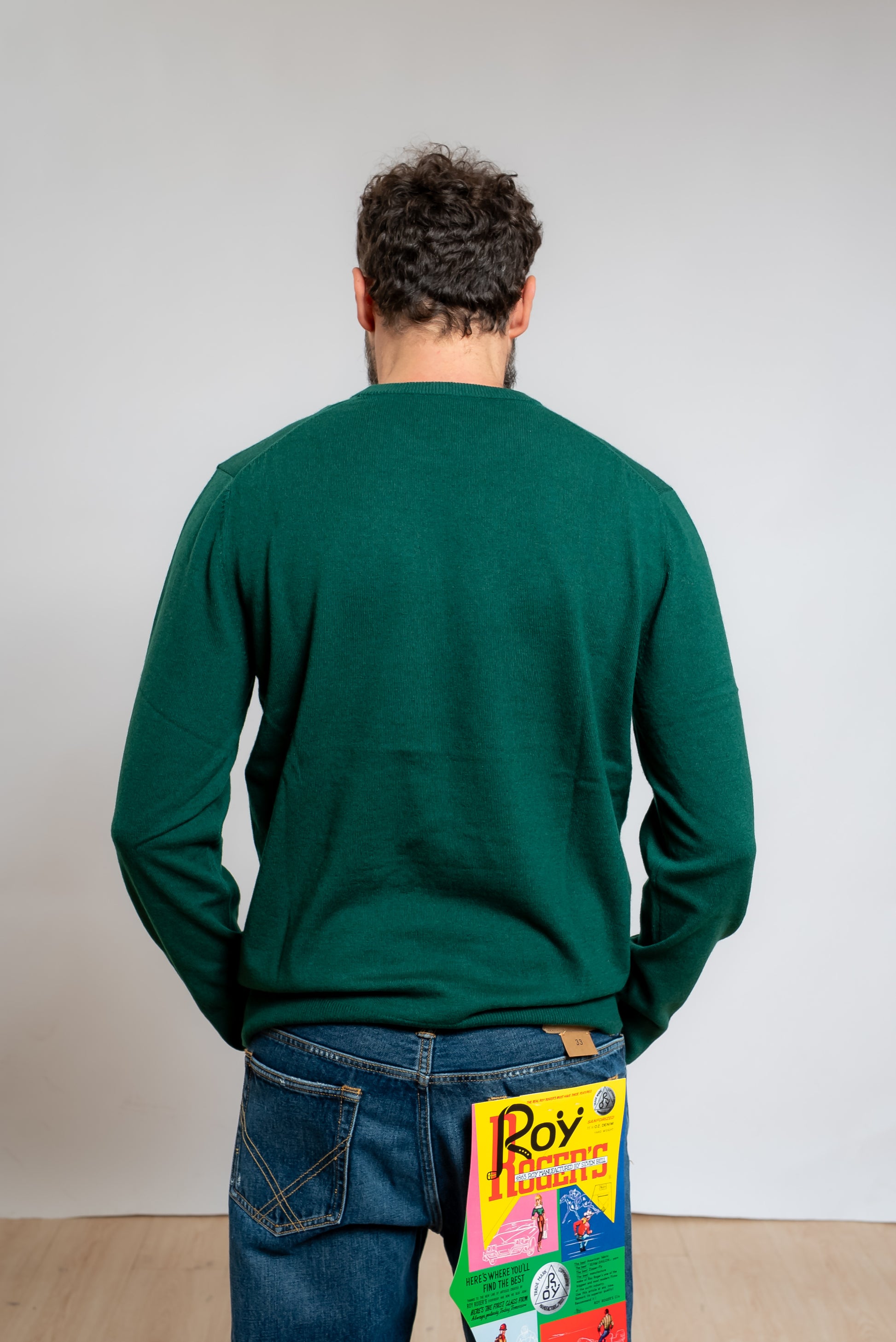 mc2 saint barth uomo maglione Heron Light verde con scritta save money for roccaraso, vista posteriore