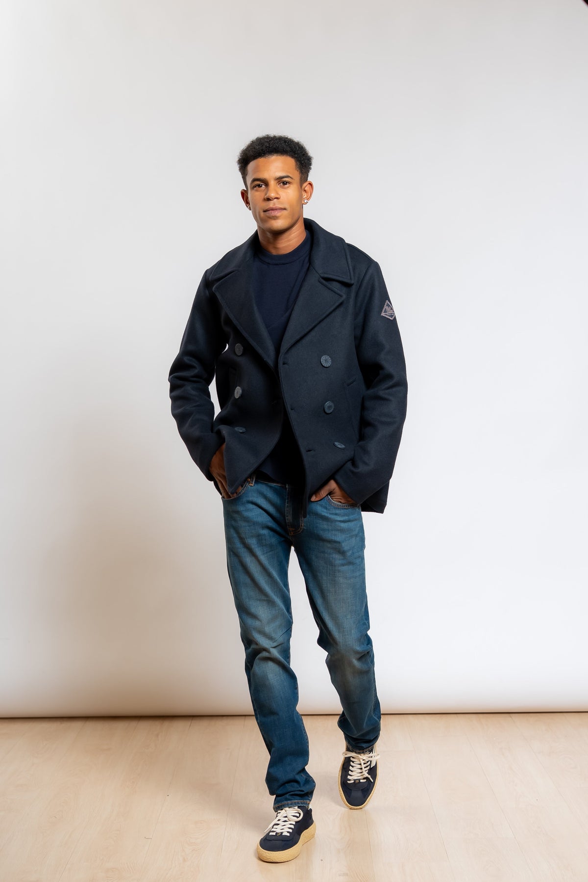 Cappotto Melton Doppio Petto in Lana Blu