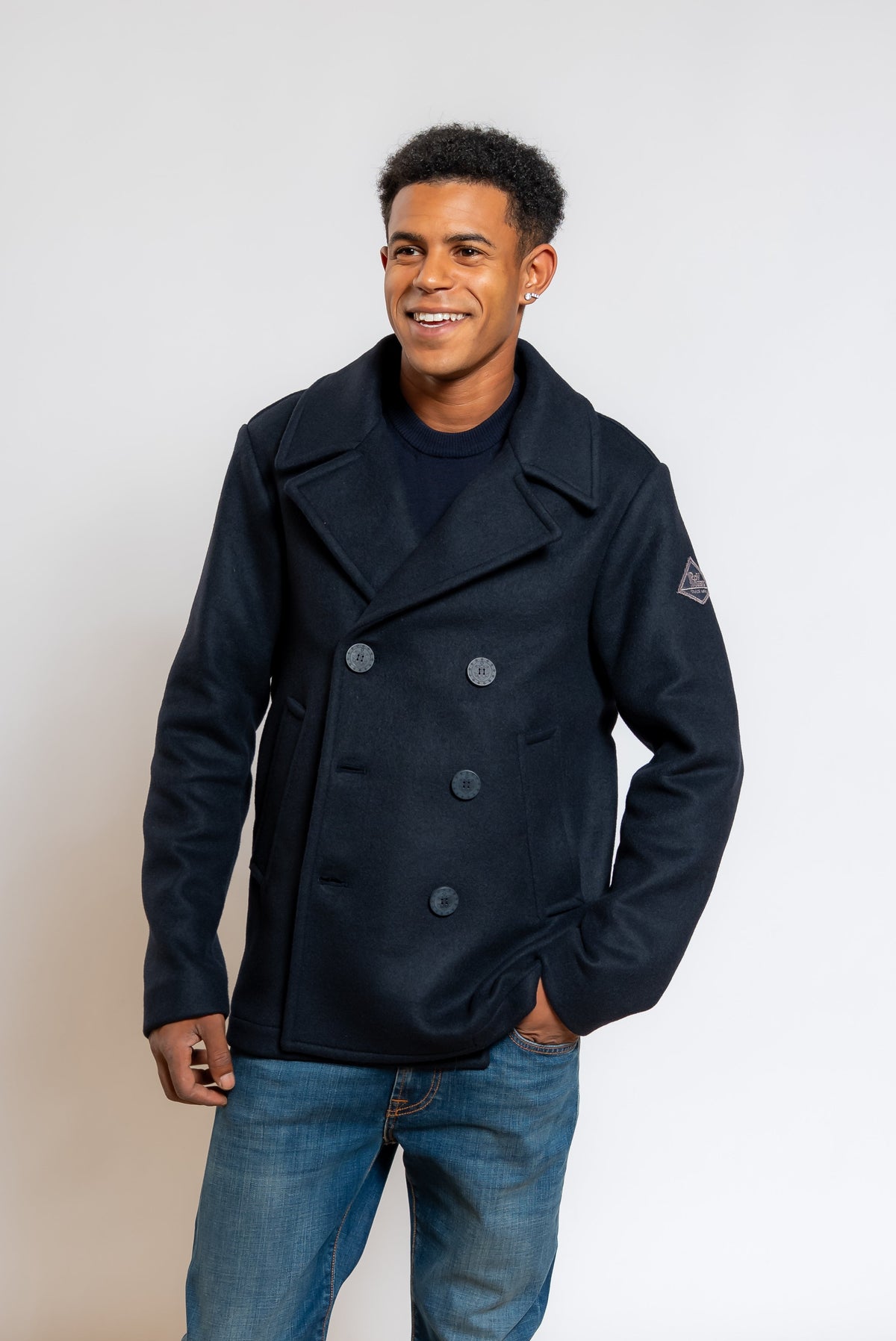 Cappotto Melton Doppio Petto in Lana Blu