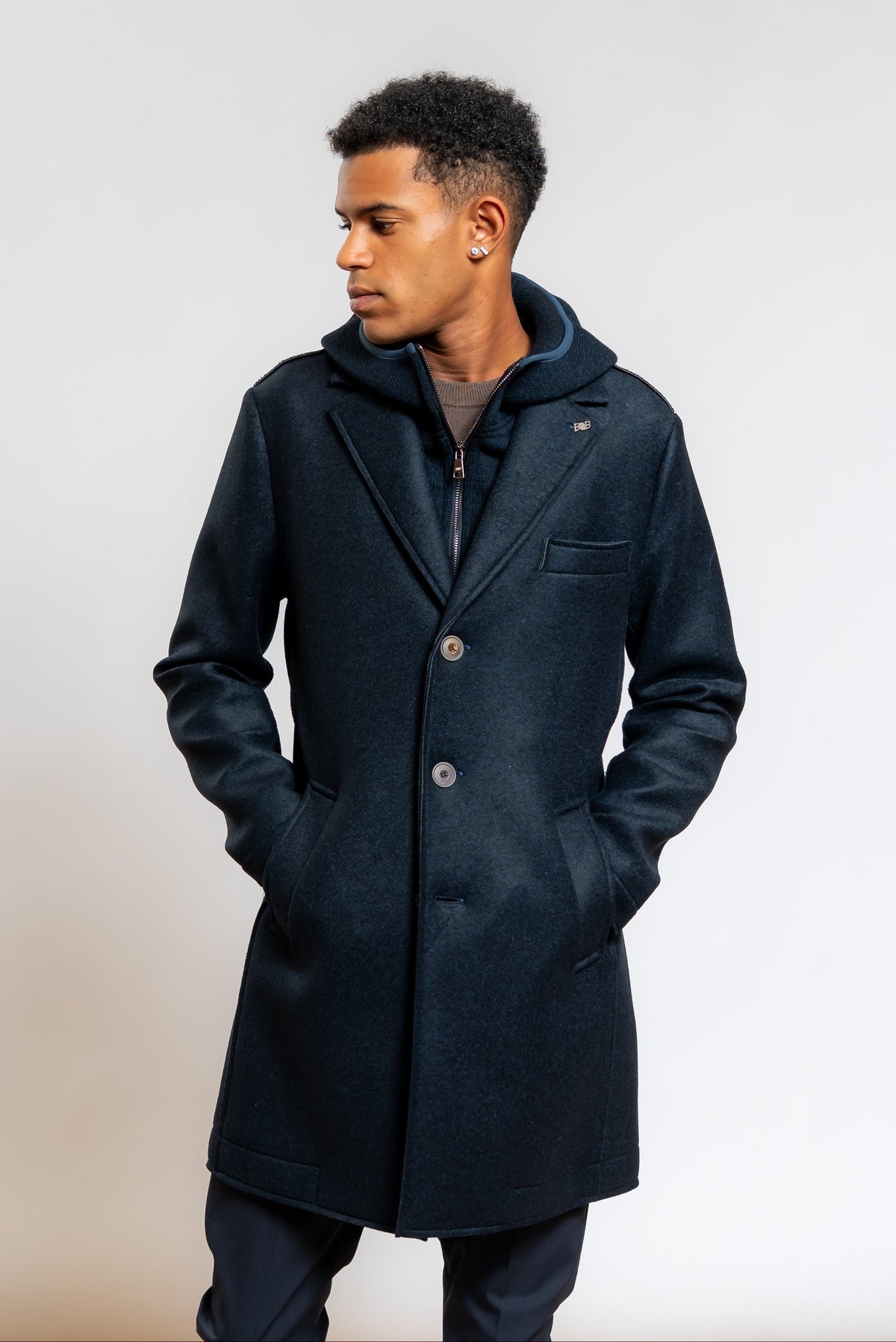 Cappotto Andy Monopetto Con Cappuccio in Maglia Blu