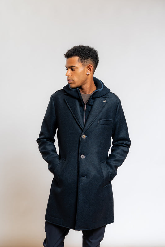 Cappotto Andy Monopetto Con Cappuccio in Maglia Blu