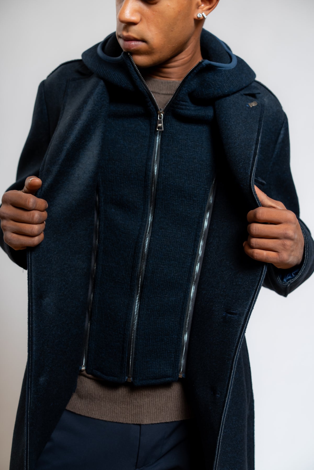 Cappotto Andy Monopetto Con Cappuccio in Maglia Blu