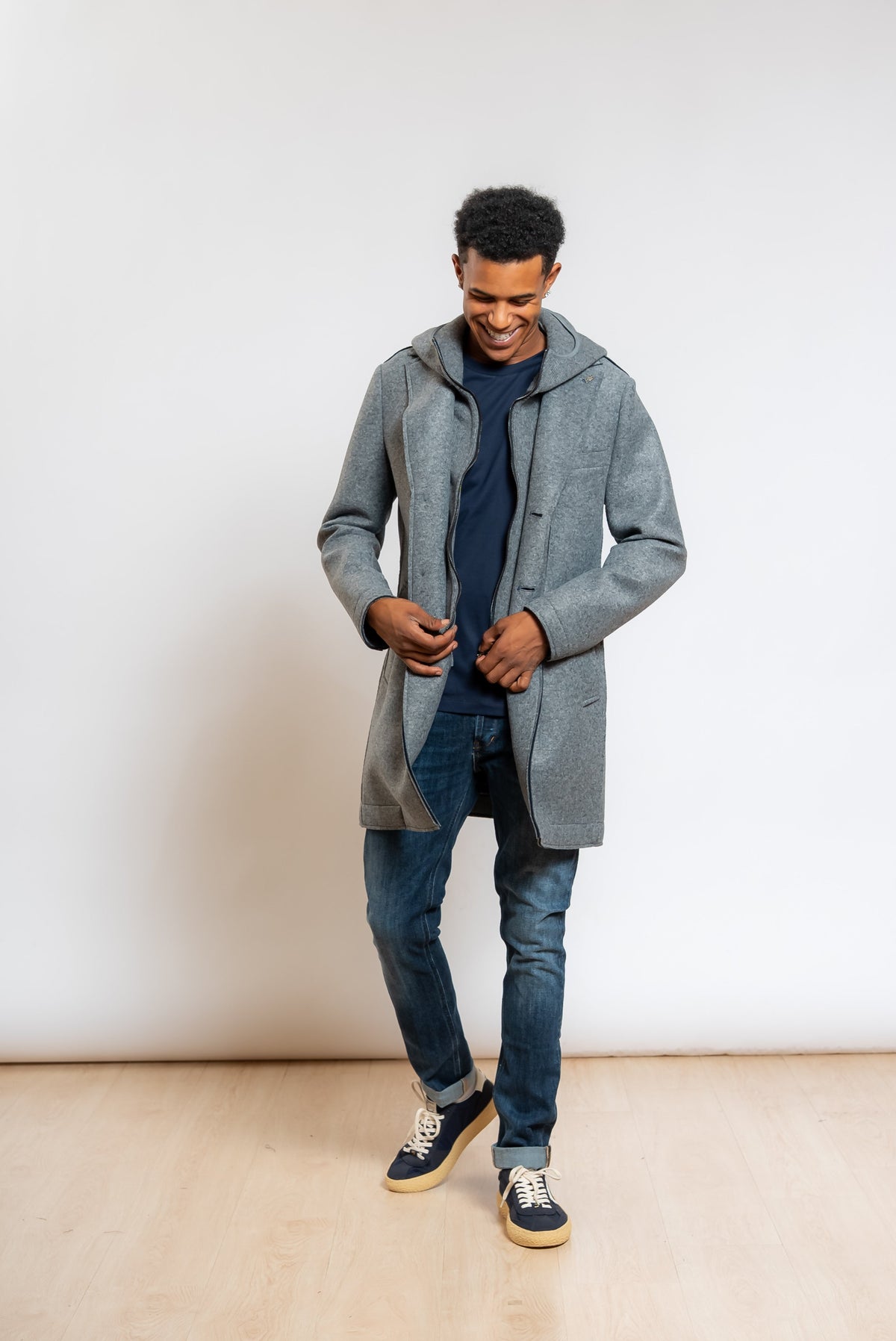 Cappotto Andy Monopetto Con Cappuccio in Maglia Grigio