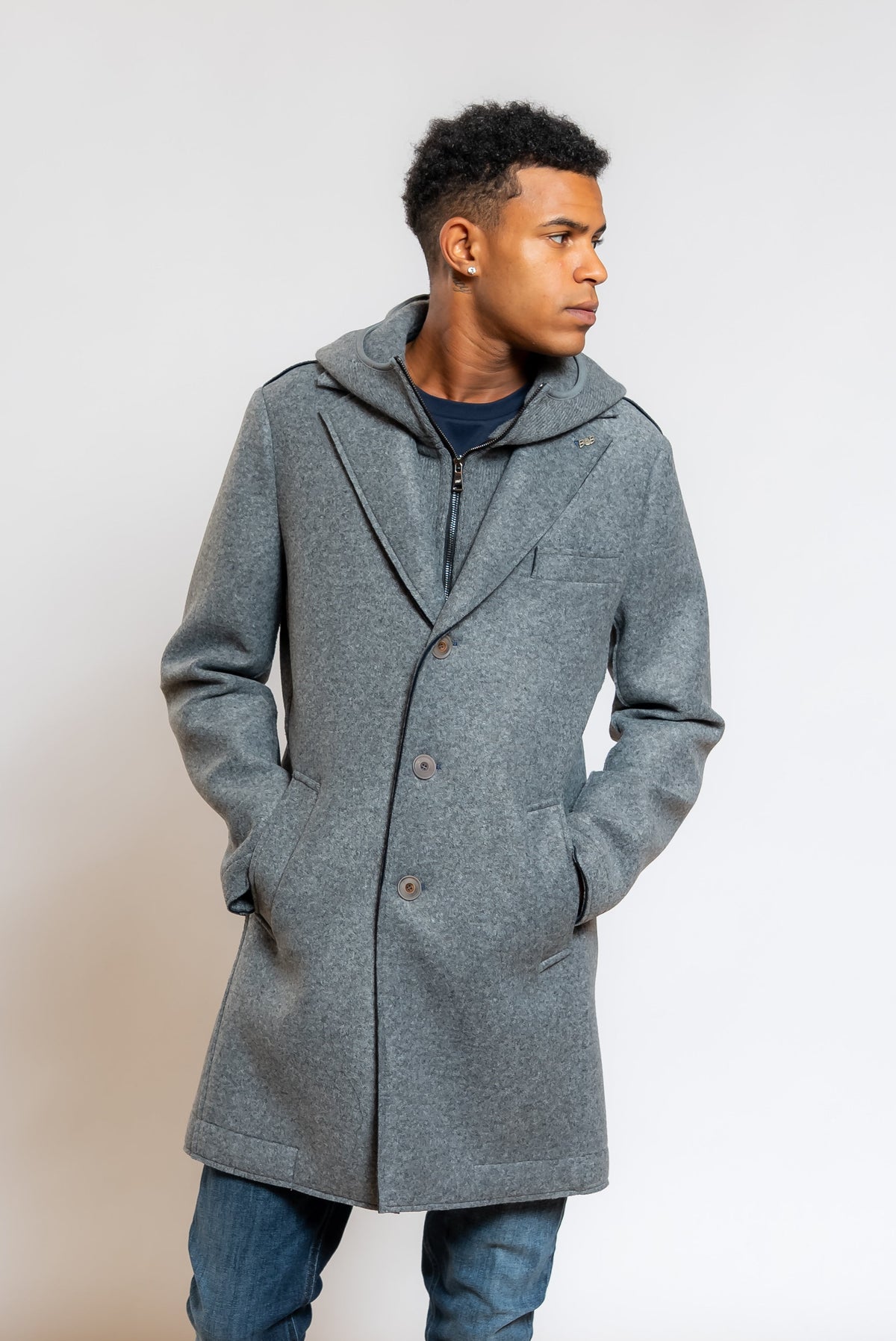 Cappotto Andy Monopetto Con Cappuccio in Maglia Grigio