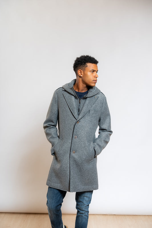Cappotto Andy Monopetto Con Cappuccio in Maglia Grigio
