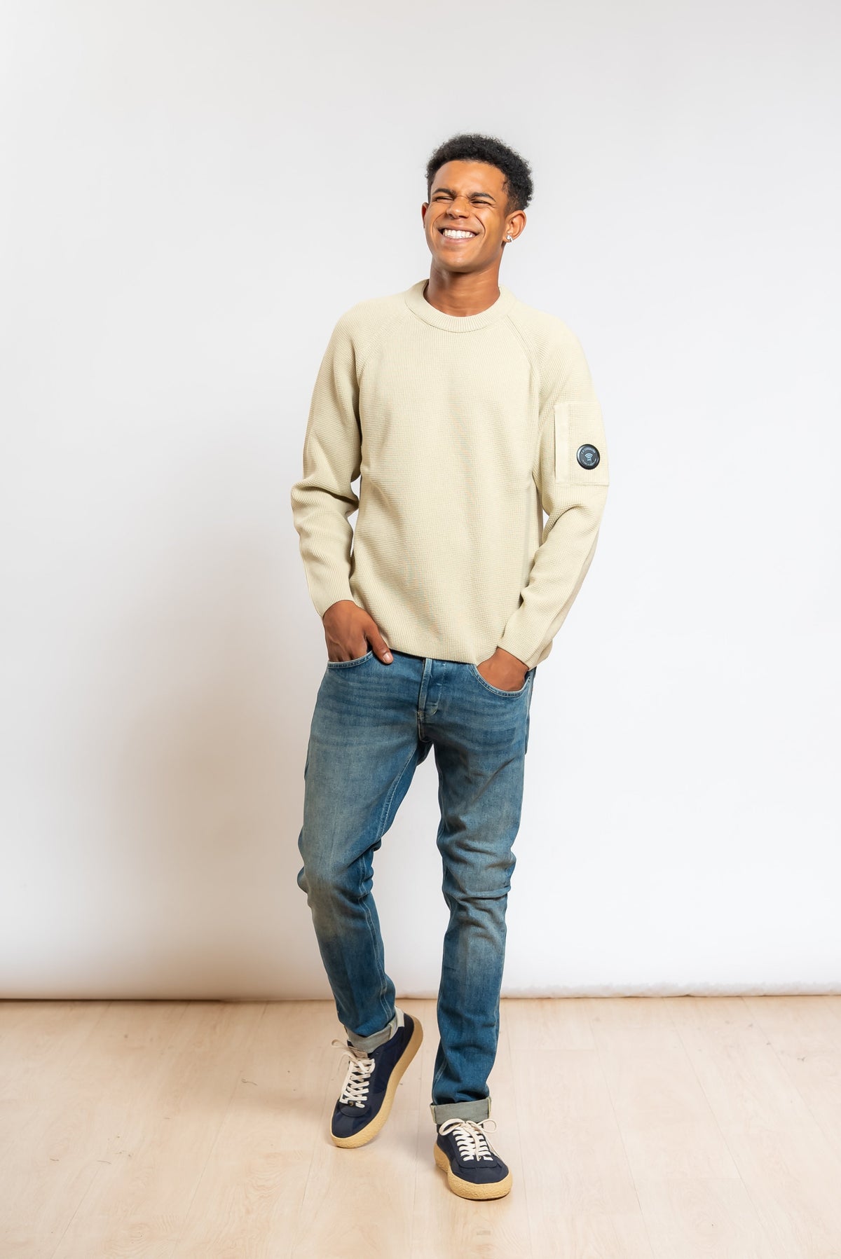 Maglione Waffle Knit in Cotone Beige