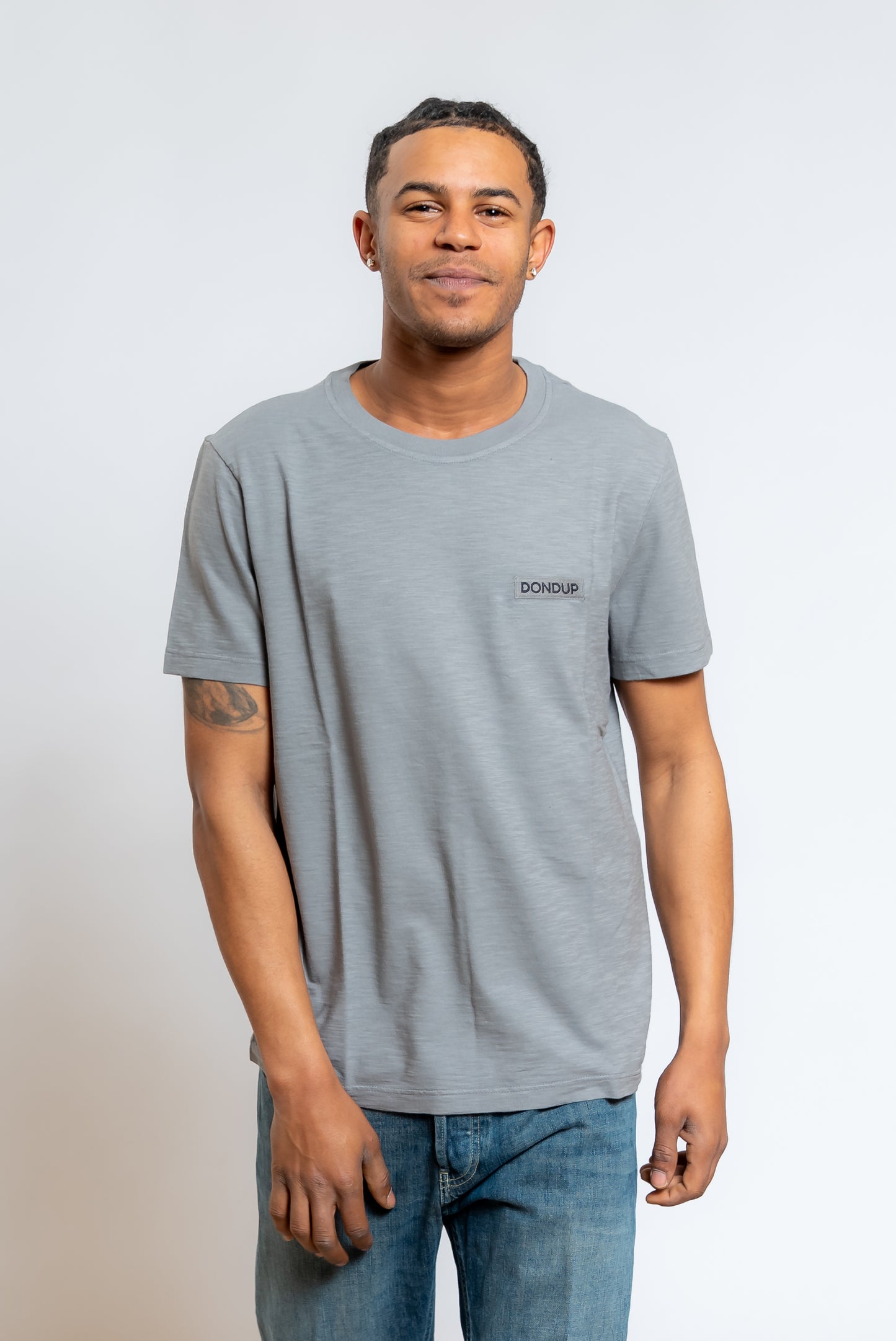 T-shirt a Girocollo in Cotone Fiammato Grigio