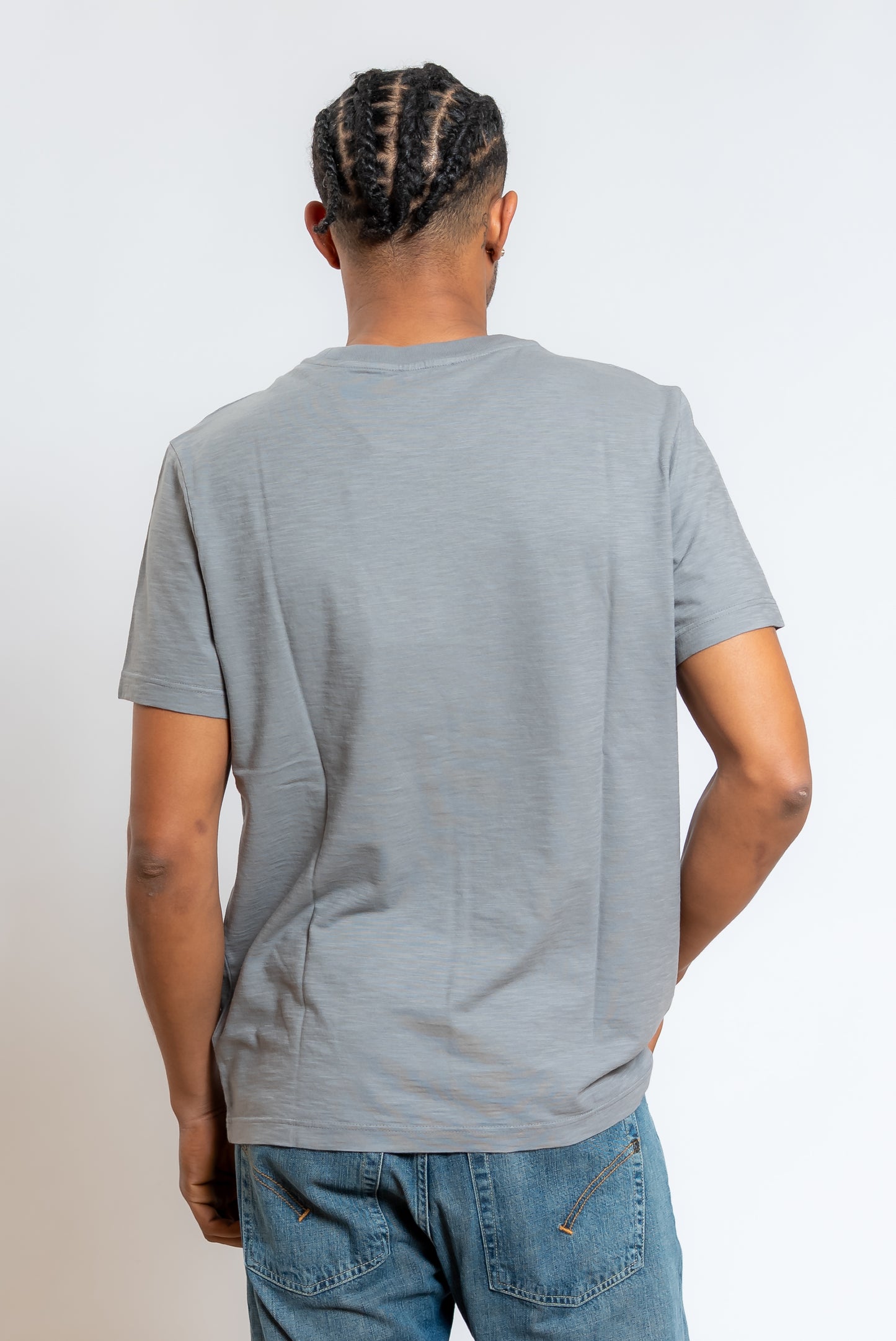 T-shirt a Girocollo in Cotone Fiammato Grigio