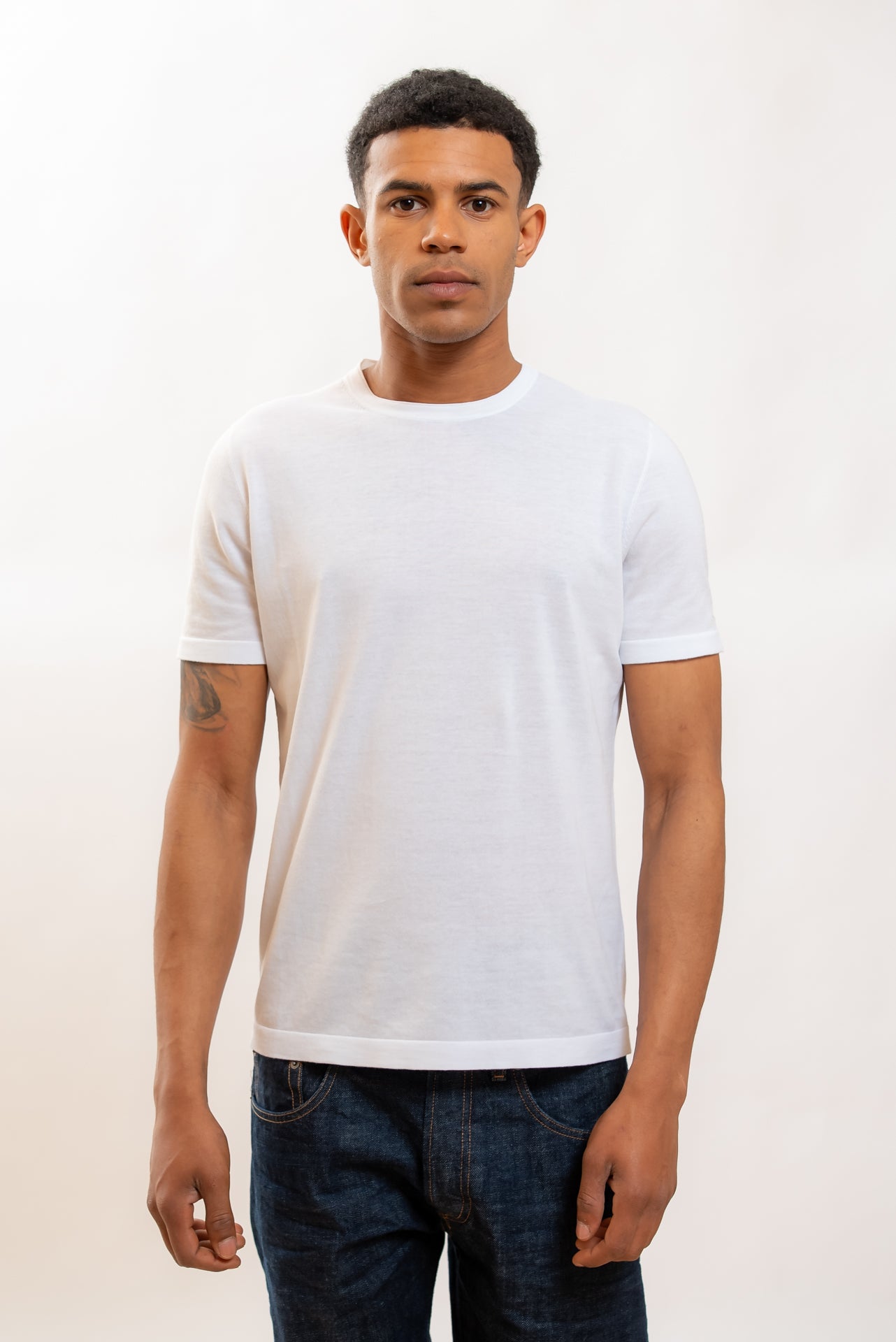 Maglia a Maniche Corte Bianca in Filo di Cotone