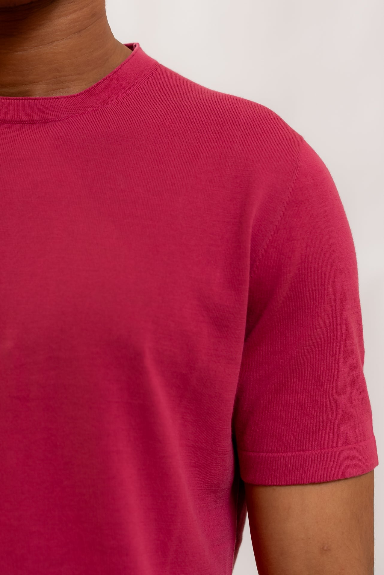 Kangra Cashmere Maglia a Maniche Corte Fucsia in Filo di Cotone, dettaglio