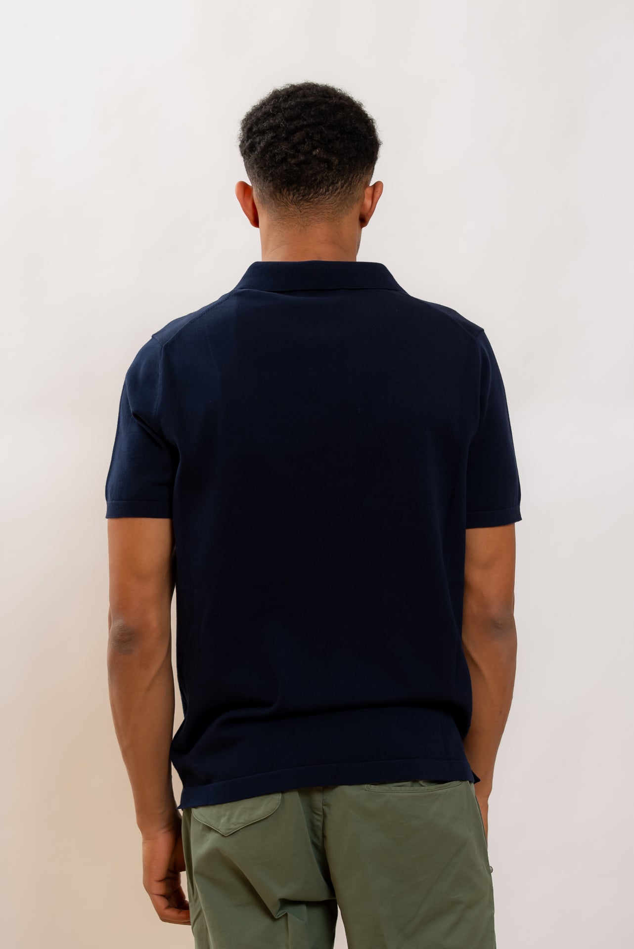 Kangra Cashmere Polo Blu in Filo di Cotone, retro