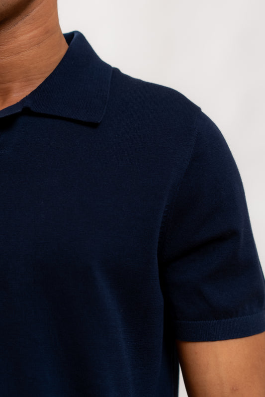 Kangra Cashmere Polo Blu in Filo di Cotone, dettaglio