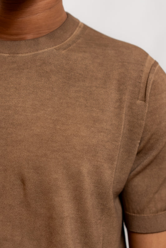 Kangra Cashmere T-shirt in Filo di Cotone Marrone, dettaglio