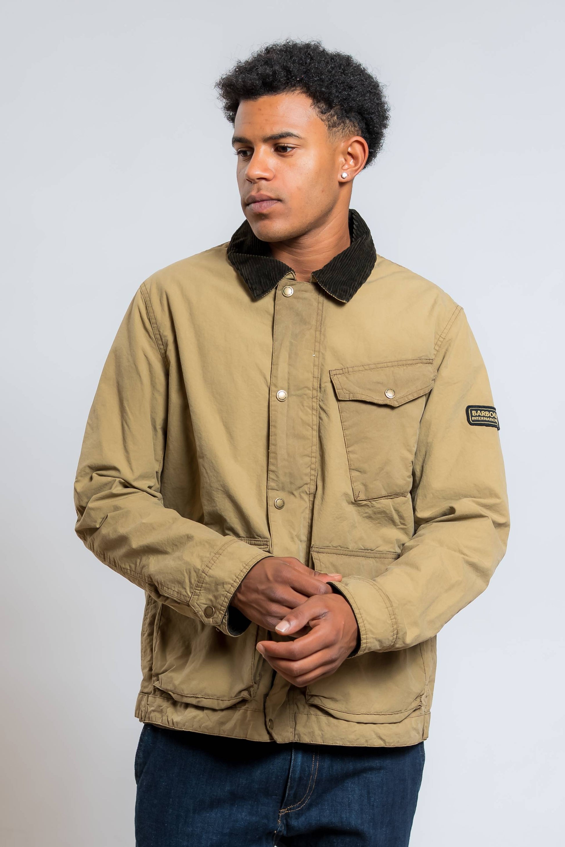 barbour international giubbino drifter beige in cotone cerato - visuale frontale