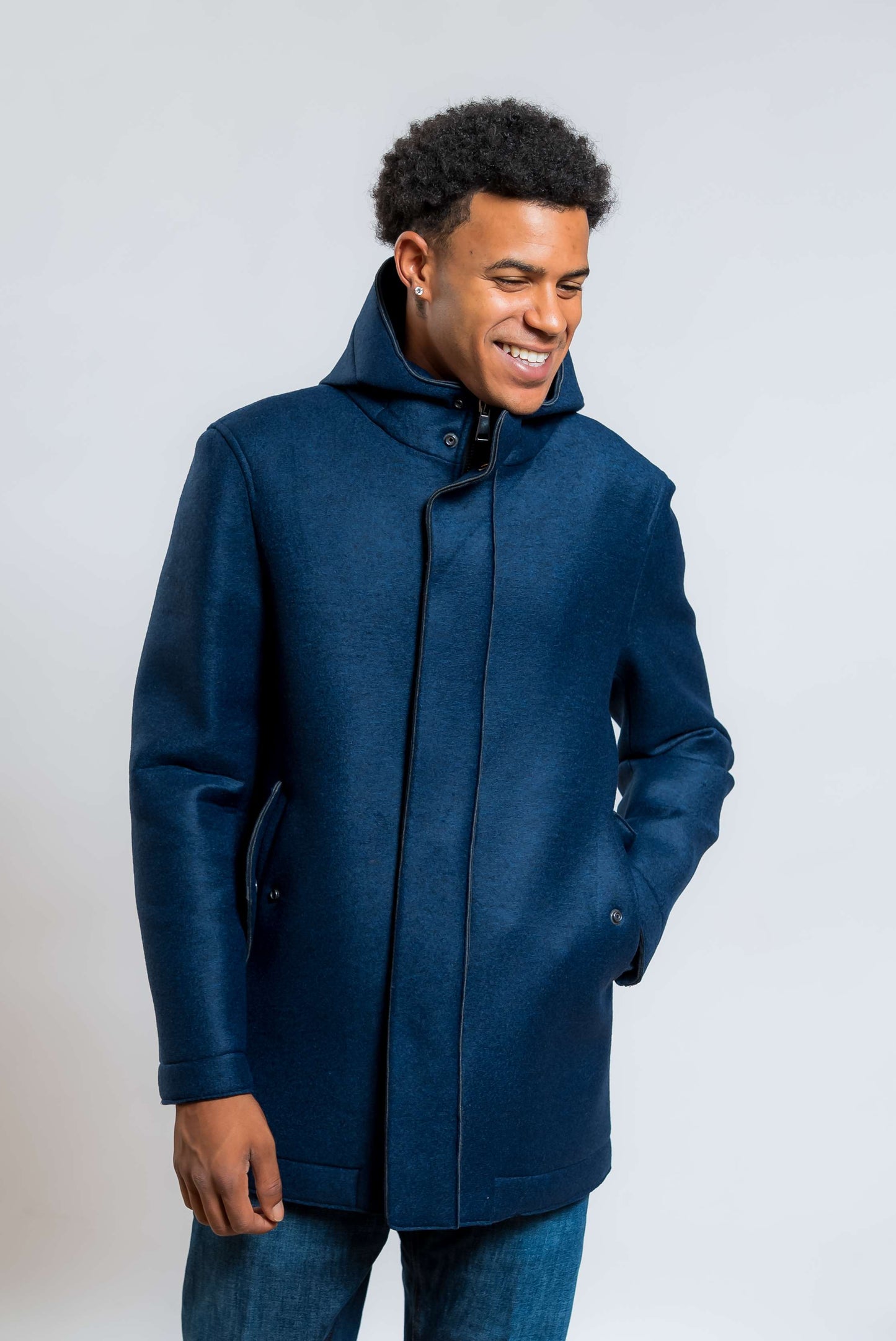 bob company cappotto wick monopetto con cappuccio in neoprene blu - visuale frontale