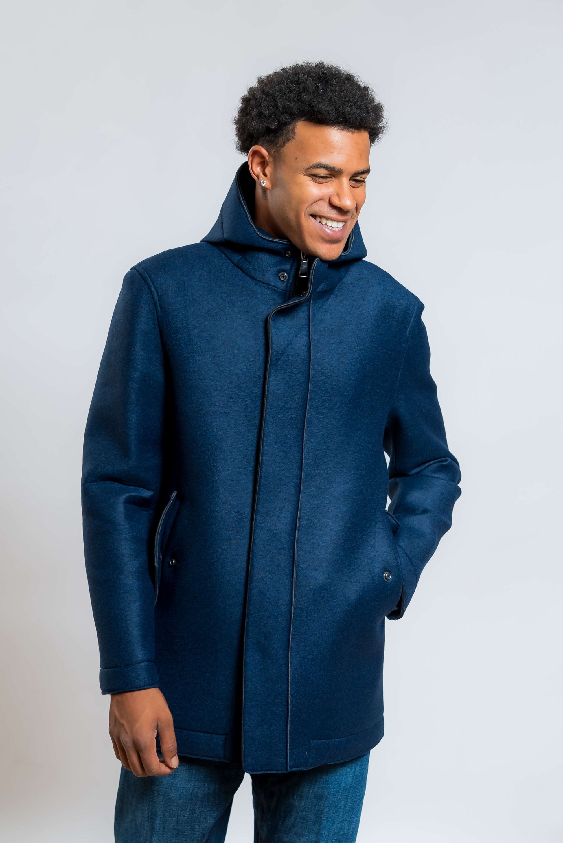 bob company cappotto wick monopetto con cappuccio in neoprene blu - visuale frontale