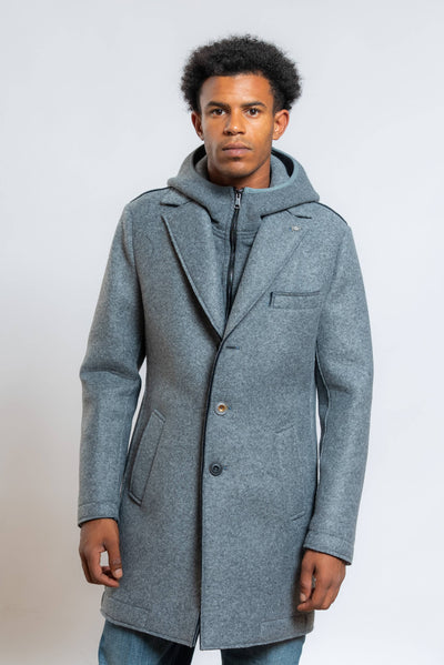 bob cappotto andy monopetto in neoprene grigio con cappuccio removibile in maglia - vista frontale 