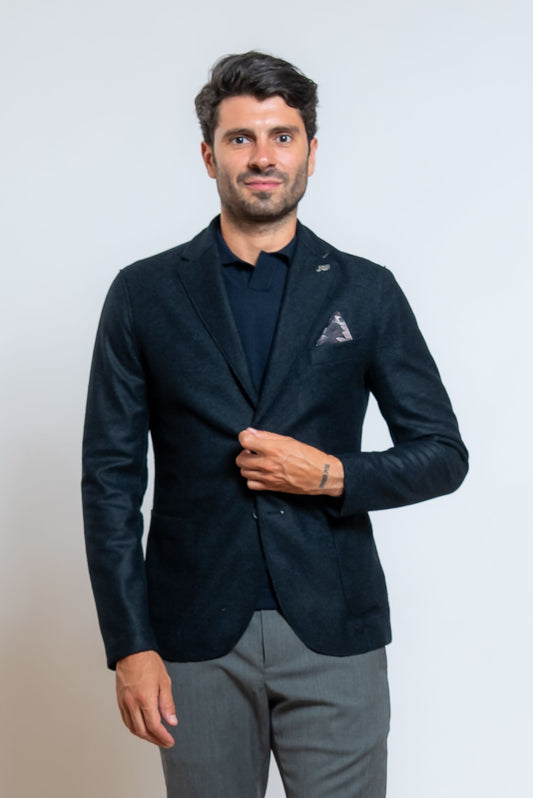 bob giacca monopetto dover in jersey blu - vista frontale 