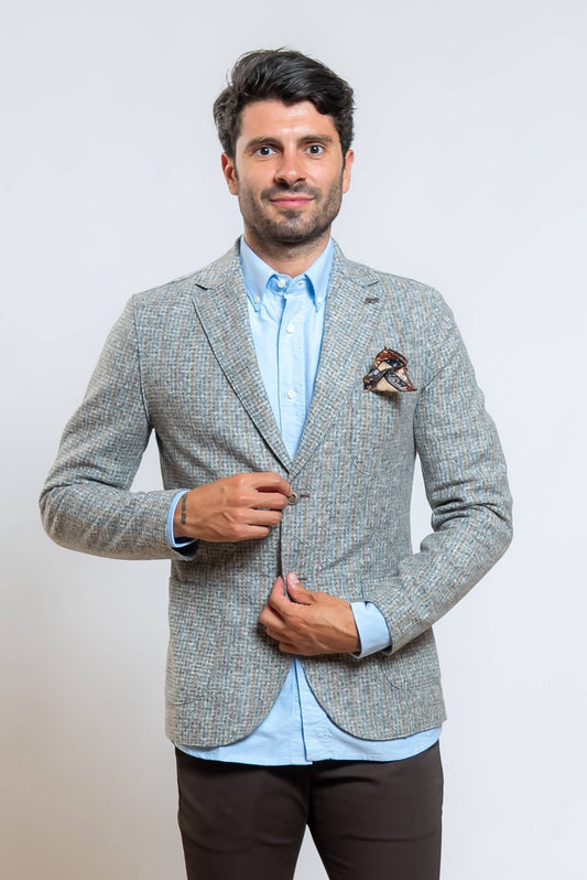 bob giacca monopetto harlow in maglia a fantasia gessata grigia - vista frontale