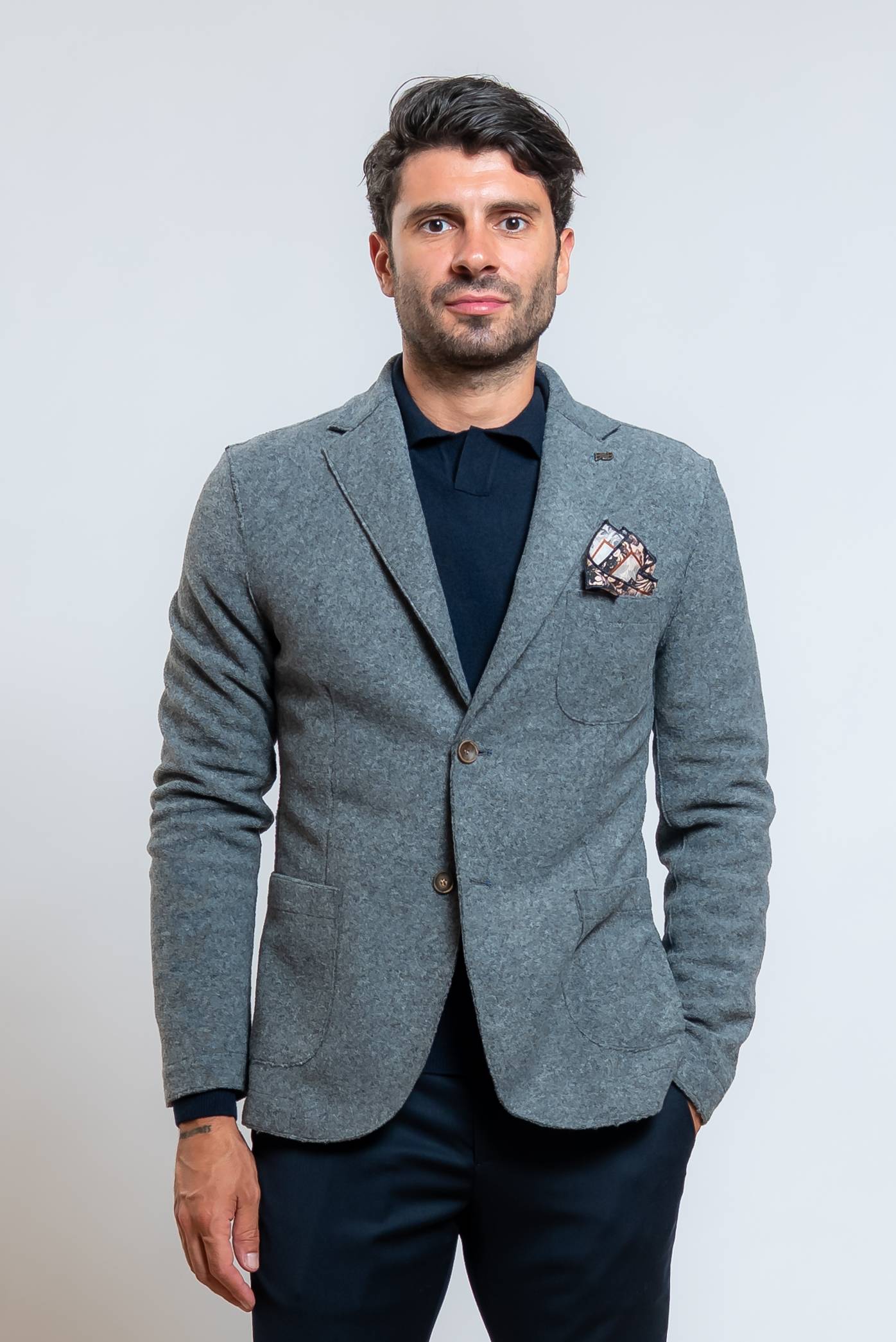 bob giacca soft monopetto in maglia grigia - vista frontale