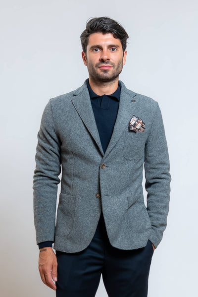 bob giacca soft monopetto in maglia grigia - vista frontale
