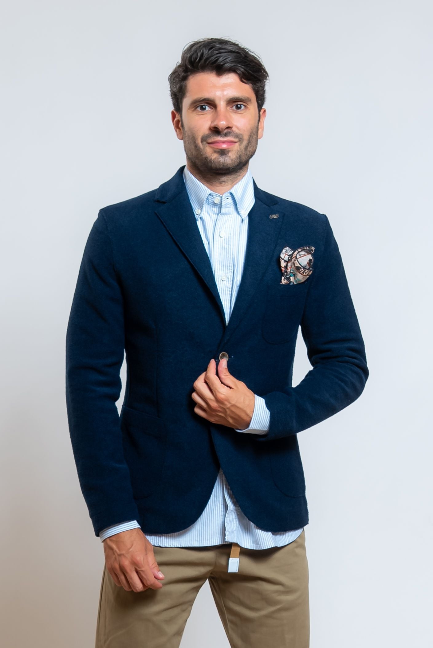 bob giacca soft monopetto blu con revers classico - vista frontale