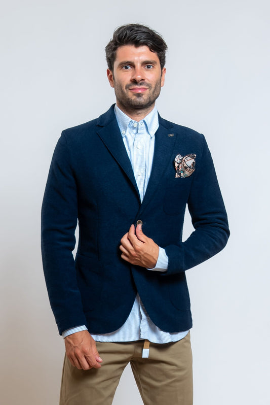 bob giacca soft monopetto blu con revers classico - vista frontale