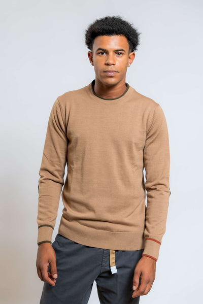 bob company maglia davin in lana beige con toppe sui gomiti - visuale frontale