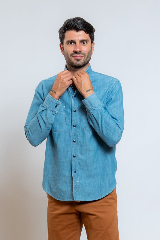 chesapeake's camicia steve in chambray modello classico - vista frontale