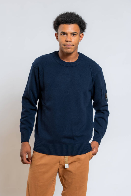 cp company maglione lambswool in lana blu - visuale frontale