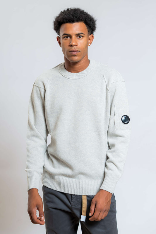 cp company maglione lambswool in lana grigia - visuale frontale