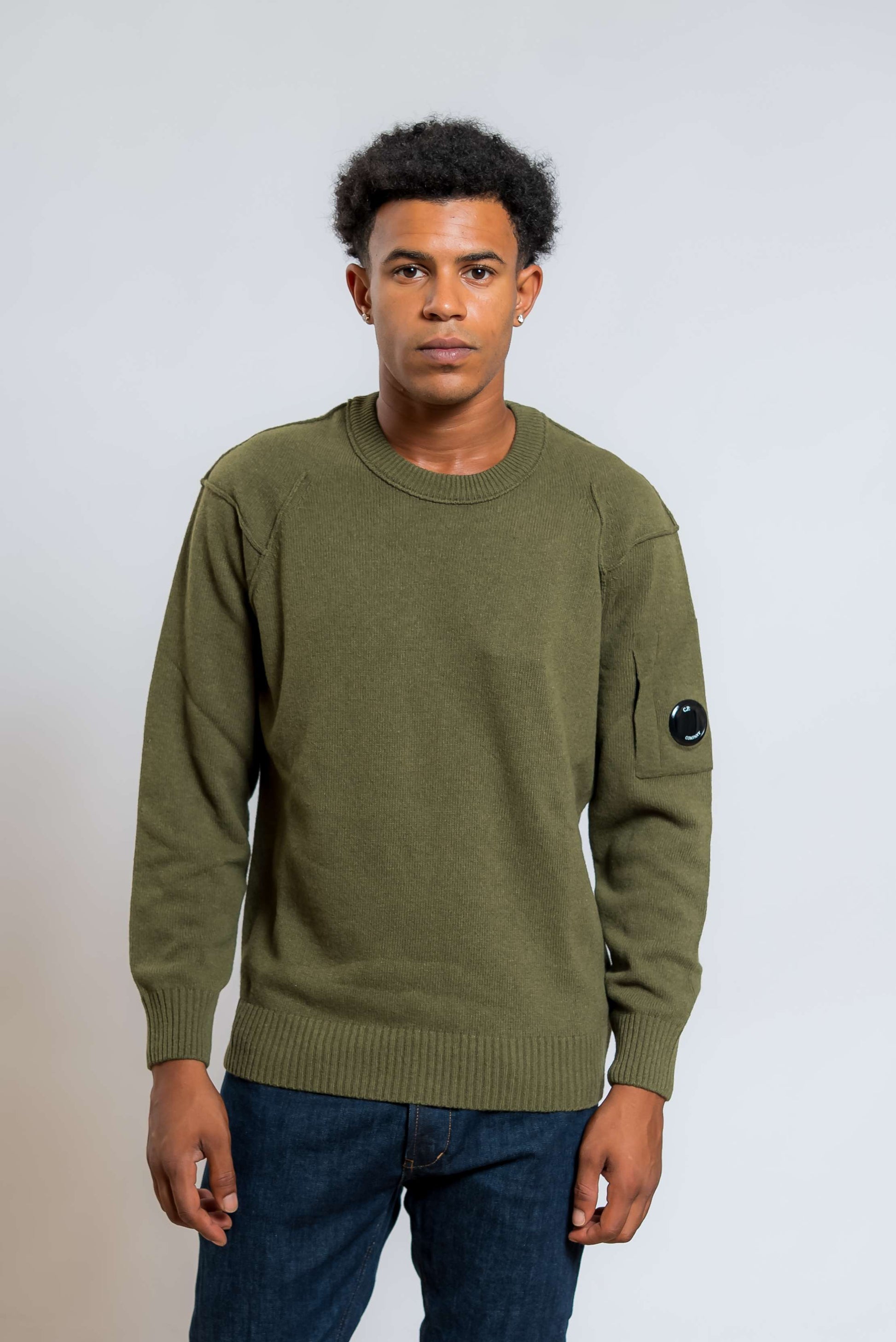 cp company maglione lambswool in lana verde - visuale frontale
