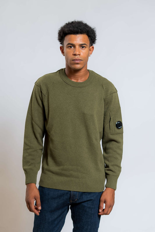 cp company maglione lambswool in lana verde - visuale frontale