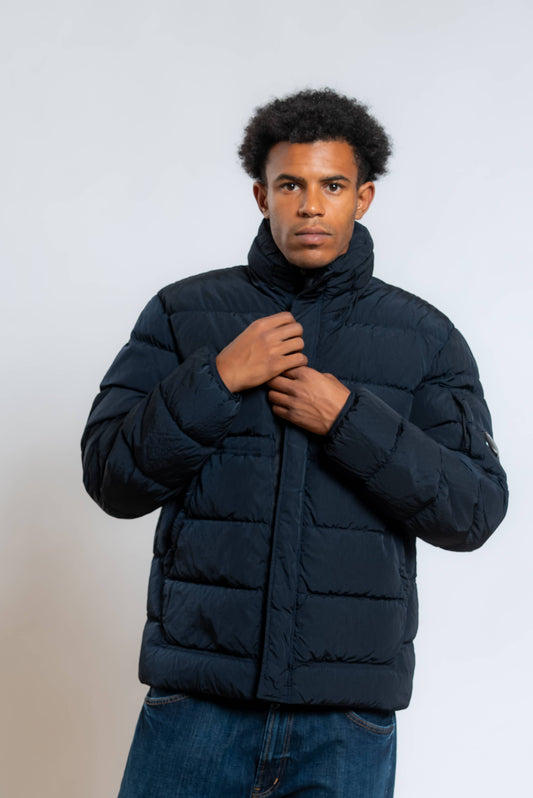 cp company piumino chrome r medium blu in vera piuma d'oca con cappuccio estraibile - visuale frontale