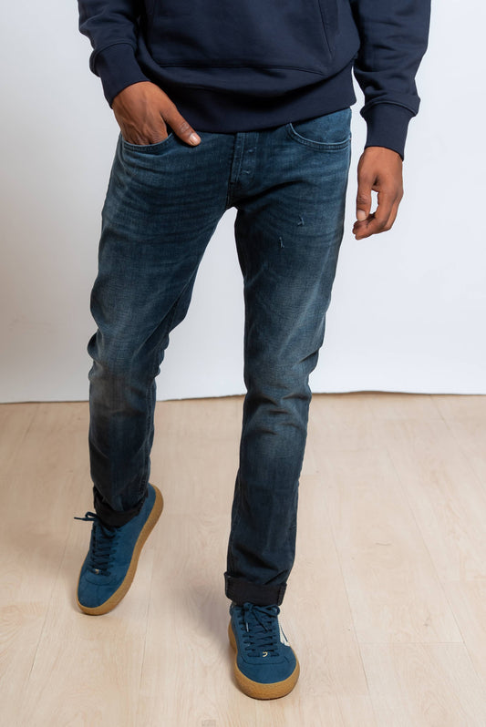 Dondup jeans da uomo george modello skinny fit in blu scuro con effetto lavato - visuale frontale