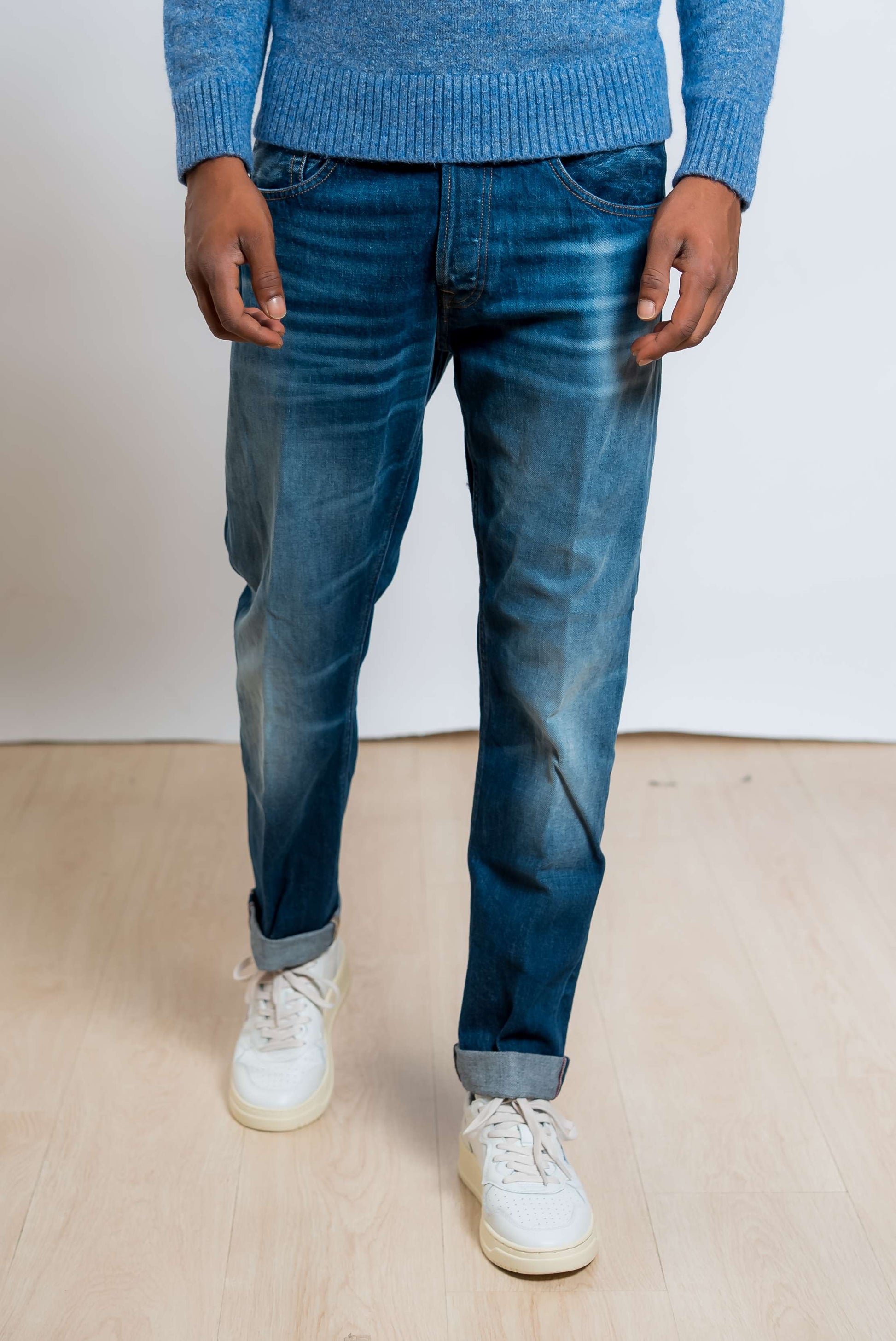 dondup jeans icon cimosato con effetto used e vestibilità regular fit - visuale frontale