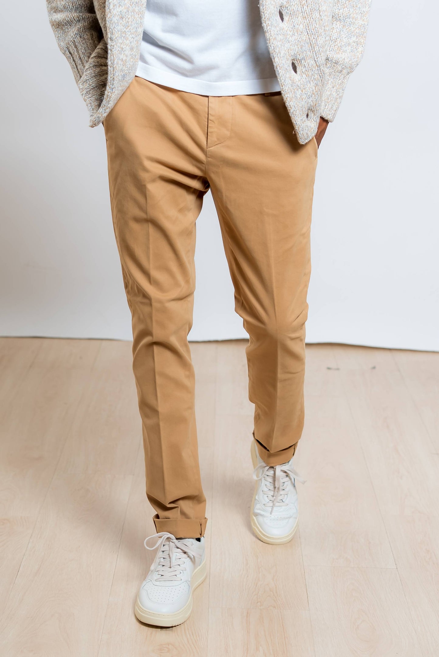 dondup uomo pantalone gaubert in cotone beige scuro - vista frontale
