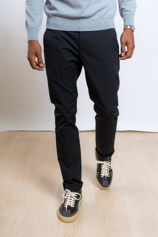 dondup pantalone chino gaubert in tessuto tecnico nero - vista frontale