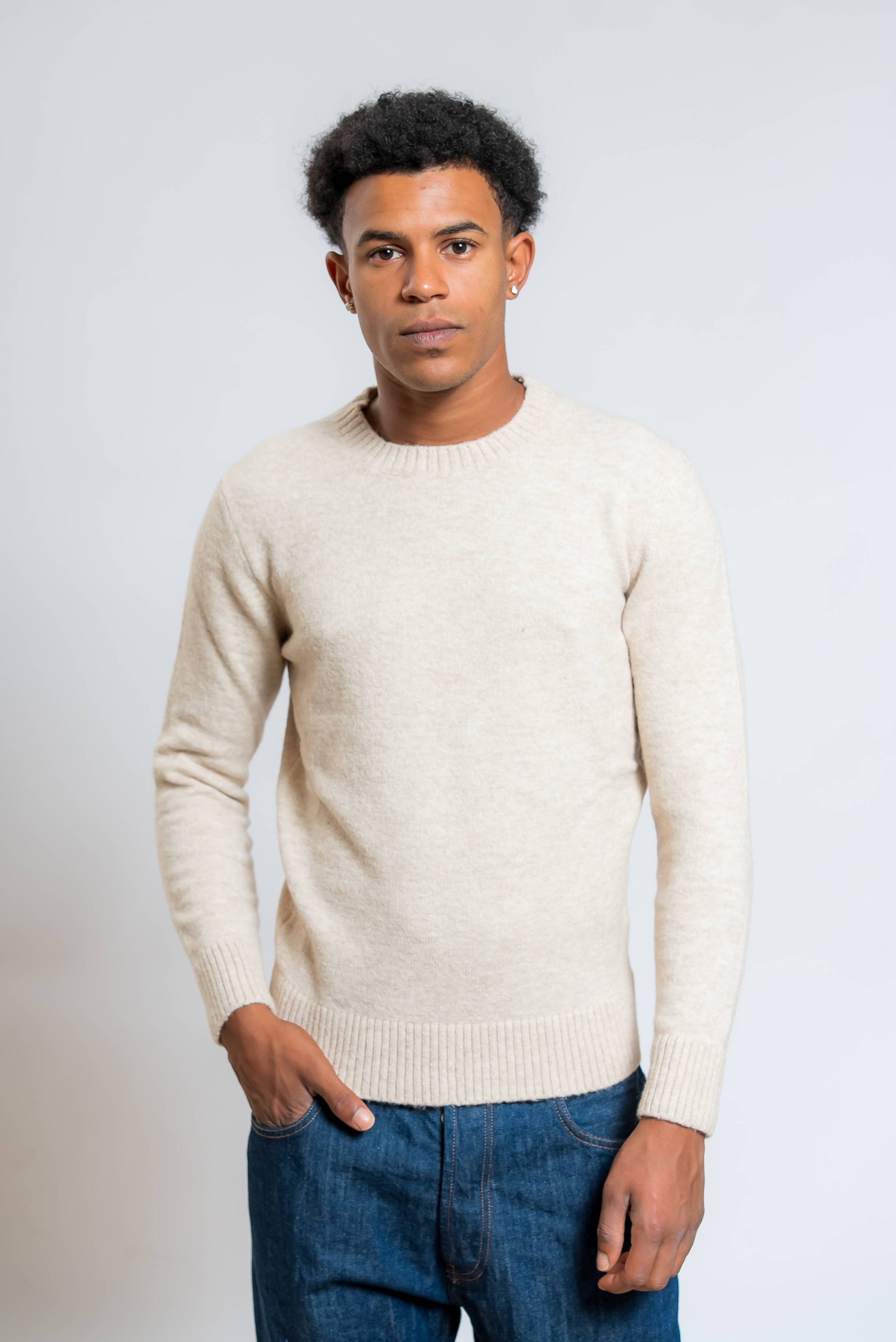 maglione beige in misto cotone e alpaca a girocollo di kangra