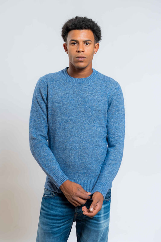 maglione in blu a girocollo in cotone e alpaca di kangra