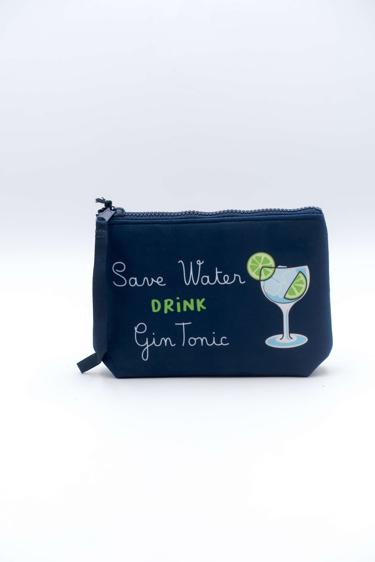 Pochette di mc2 saint bart modello aline w drink gin con scritta "save water drink gin tonic" - visuale frontale
