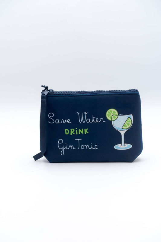 Pochette di mc2 saint bart modello aline w drink gin con scritta "save water drink gin tonic" - visuale frontale