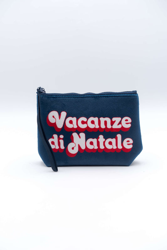 pochette aline w vacanze logo di mc2 saint barth in velluto e neoprene blu - visuale frontale