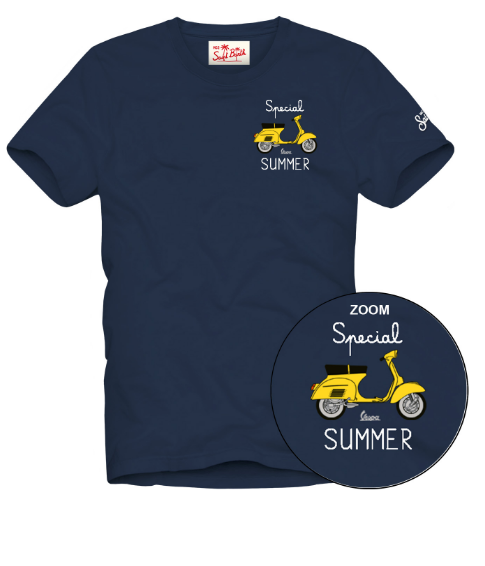 mc2 saint barth uomo t-shirt blu con stampa vespa special sul petto