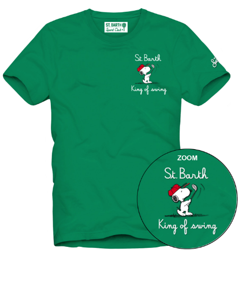 mc2 saint barth uomo t-shirt verde con stampa e ricamo snoopy golf