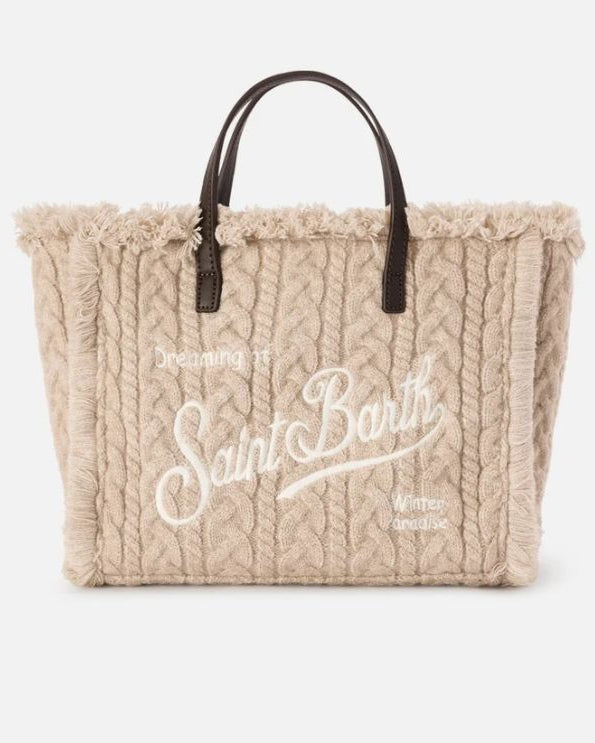 borsa invernale da montagna con lavorazione a trecce lana beige di mc2 saint barth