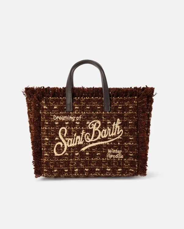 borsa in tweed marrone modello vanity mini di mc2 saint barth